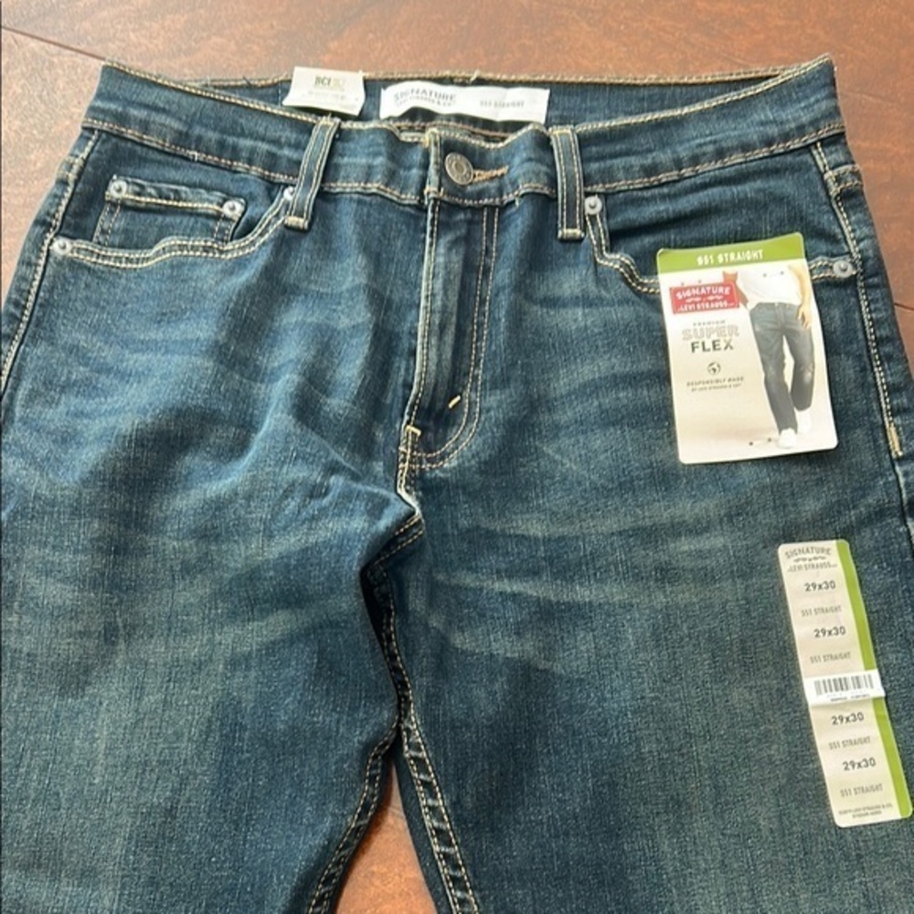 Signature by Levi Strauss Men's Dark Blue Straight Super Flex Jeans SZ 29/30